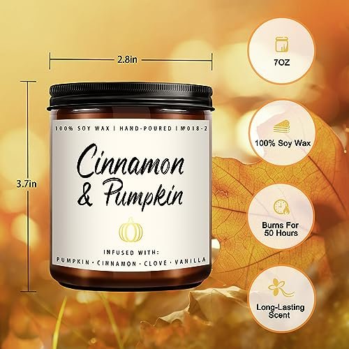 51e8ubz3dJL._SL500_.jpg Cinnamon & Pumpkin Scented Candle – 7 oz Cozy Fall Candle for Home, Perfect Autumn Décor & Gifts. - Image 7