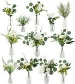KOPWVA Artificial Flowers with Vases, 108 Pcs Fake Plants & Bud Vases, Centerpieces Flowers DIY Set Suitable for Central Table,Weddings,Office and Indoor Decoration
