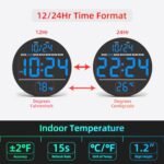 Large LED Digital Wall Clock with Date, Temperature & Auto-Brightness | Modern Plug-In Clock for Home & Office - Image 5