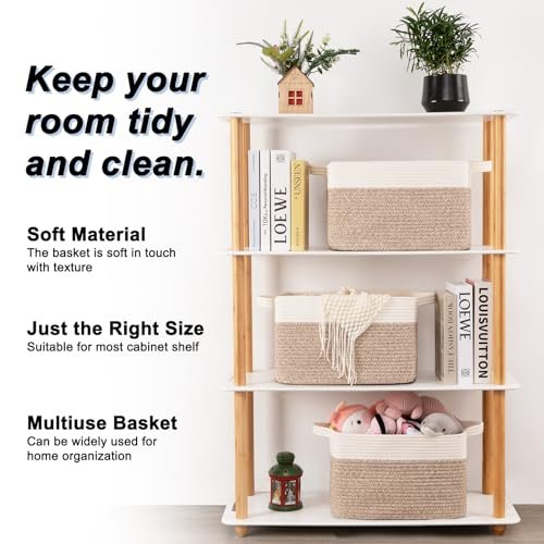 51efEBwcP8L._SL500_.jpg OIAHOMY 3-Pack Storage Baskets: 13x9.85x8.7'' Woven Bins with Handles for Toy Storage & Stylish Home Decor, White & Brown - Image 2