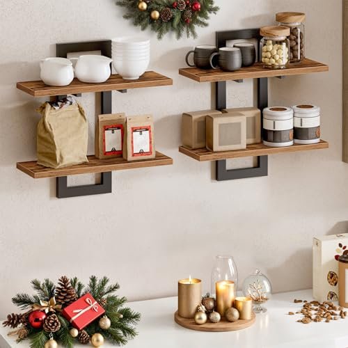 51esTW3YYSL._SL500_.jpg HOOBRO 15-Inch Wall Shelf Set of 2 - Rustic Brown & Black, 2-Tier Storage Shelves for All Rooms - Image 9
