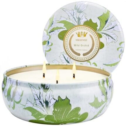 M&SENSE Wild Orchid Scented Candles, Large 3 Wick Soy Tin Candle, Over 40 Hour Burning Time, 100% Natural Vegan Wax, Relaxing Aromatherapy Aesthetic Candle Gift for Women and Men