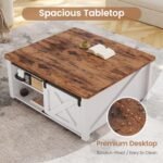 SEDETA 31.5" Lift Top Coffee Table: Farmhouse Design with Large Hidden Storage & Adjustable Shelves, White - Image 5