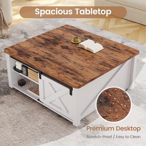 51fbkNYfxrL._SL500_.jpg SEDETA 31.5" Lift Top Coffee Table: Farmhouse Design with Large Hidden Storage & Adjustable Shelves, White - Image 5