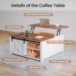 SEDETA 31.5" Lift Top Coffee Table: Farmhouse Design with Large Hidden Storage & Adjustable Shelves, White - Image 3