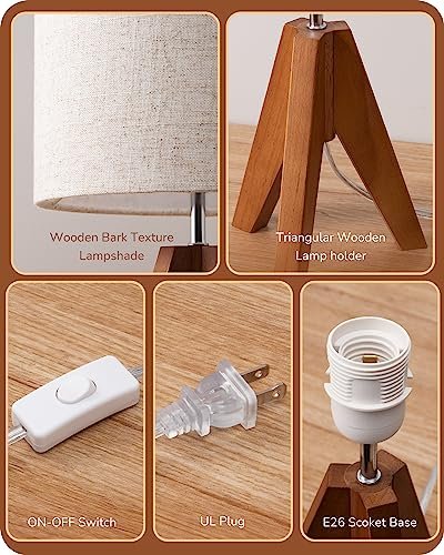 51frskyGXfL._SL500_.jpg EDISHINE Tripod Table Lamp: Charming Bedside Lamp with Beige Linen Shade, Perfect for Nursery, Bedroom, or Living Room. 14.2" with Light Brown Wooden Base and E26 Socket. - Image 5