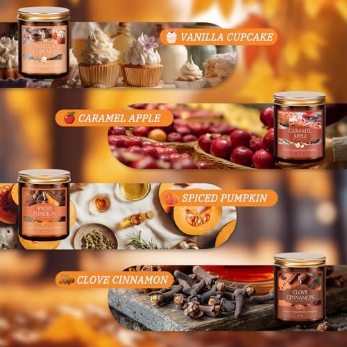 51hdE2Jo7uL._SL500_.jpg Autumn Candle Set: 4 Natural Soy Wax Candles with Pumpkin, Cinnamon, Vanilla Cupcake, and Apple Scents – Perfect Gift for Fall! - Image 3