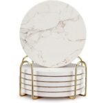 6-Pack White Marble Ceramic Coasters with Holder | Absorbent & Stylish Drink Accessories for Home & Gifts - Image 4