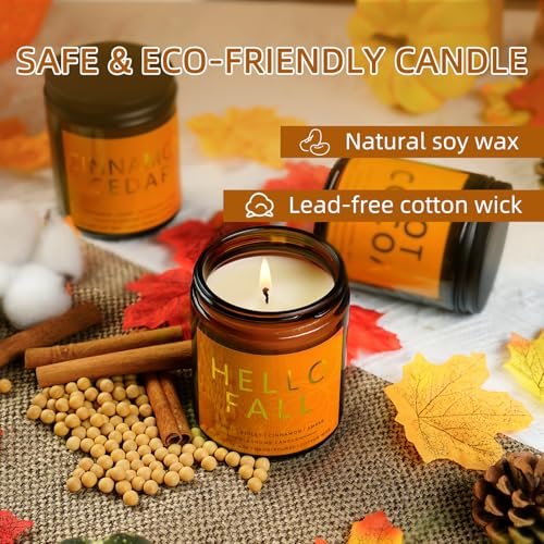 51kwLuP2tWL._SL500_.jpg Fall Candles Set - 4 Natural Soy Wax Candles with Autumn Scents: Hellofall, Pumpkin Spice, Apple Cider & Hot Cocoa. Perfect Gift! - Image 2