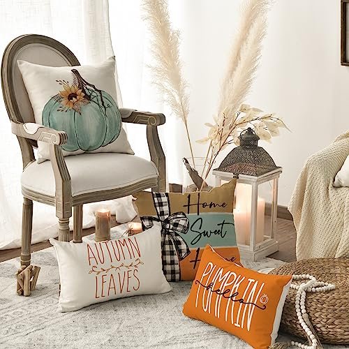 51l18S2d8hL._SL500_.jpg AVOIN Colorlife Fall Pumpkin Throw Pillow Covers, 18x18 Inch, Set of 4 – Thankful Harvest Decor for Sofa - Image 4