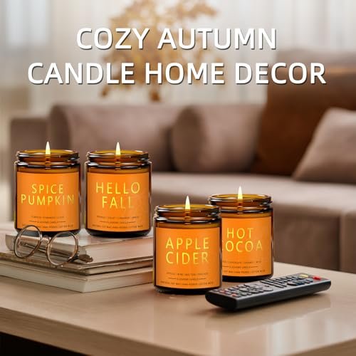 51laMVkEhQL._SL500_.jpg Fall Candles Set - 4 Natural Soy Wax Candles with Autumn Scents: Hellofall, Pumpkin Spice, Apple Cider & Hot Cocoa. Perfect Gift! - Image 9