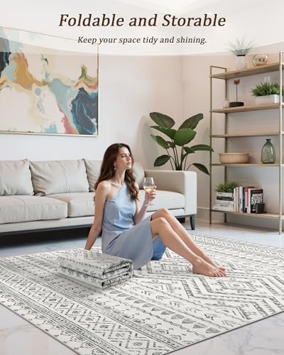 51lzrxuXp8L._SL500_.jpg Miukiki 8x10 Moroccan Area Rug: Washable, Non-Slip, Soft Indoor Carpet for Living Room, Bedroom, Dining Room (Grey) - Image 5