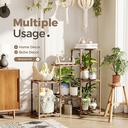 51m3XChn7DL._SL500_.jpg Bamworld 3-Tier Plant Stand - Indoor/Outdoor Wooden Shelf for Plant Display & Boho Decor. - Image 2