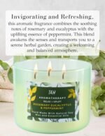 Rosemary Eucalyptus Peppermint Candle | 15.8 oz 3-Wick Soy Candle for Stress Relief & Aromatherapy - Image 2