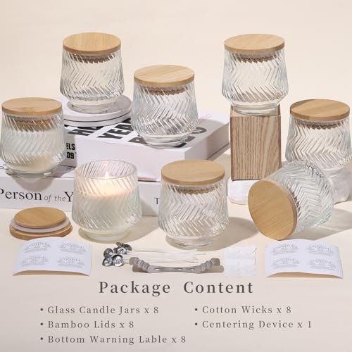 51nTaMSqCL._SL500_.jpg 8-Pack 7 OZ Clear Glass Candle Jars with Ribbed Design, Bamboo Lids, and Labels for Crafting & Gifts - Image 2