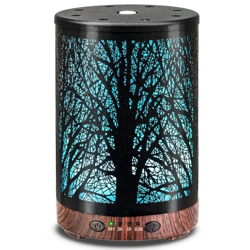 JOYOLO 120ML Essential Oil Diffuser: Metal Aromatherapy Diffuser with Auto JOYOLO Essential Oil Diffuser 120ML Metal Aromatherapy Diffuser, Cool Mist Humidifier with Auto Shut-Off Protection 7 Color Lights for Home Office Spa (Tree)