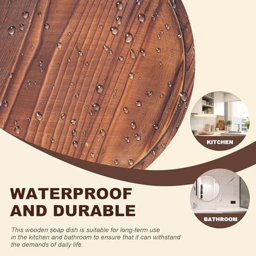 51na9dKgUNL._SL500_.jpg DEBETOOL Round Wooden Tray – Rustic Soap Organizer for Kitchen & Bathroom, Farmhouse Decor for Candles, Perfume, and More. - Image 3