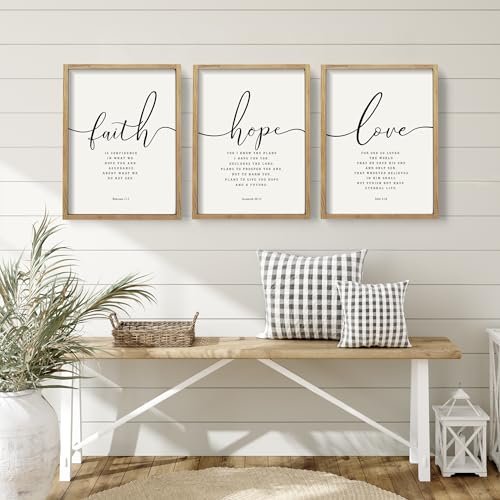 51nmmK483LL._SL500_.jpg Houmury Set of 3 11"x14" Framed Farmhouse Bible Verses Wall Art for Christian Home Decor - Image 4