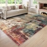 Lahome Modern Abstract 9x12 Area Rugs for Bedroom, Washable Living Room Rug for Bedroom Low Pile Non Slip, Red Soft Indoor Accent Carpet for Dining Room Table Home Decor Use