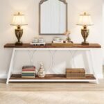 Tribesigns 70.9" Extra Long Industrial Console Table with 2-Tier Storage for Living Room & Hallway, White & Brown. - Image 4