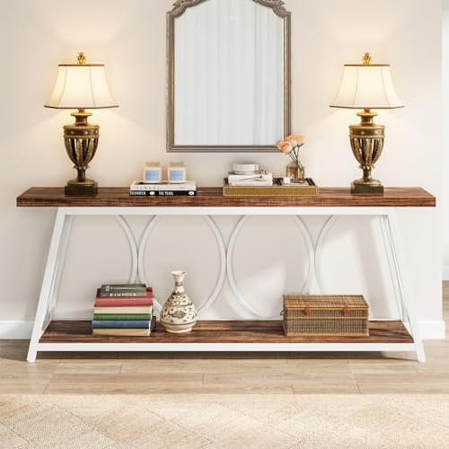 51pSZShEwL._SL500_.jpg Tribesigns 70.9" Extra Long Industrial Console Table with 2-Tier Storage for Living Room & Hallway, White & Brown. - Image 4
