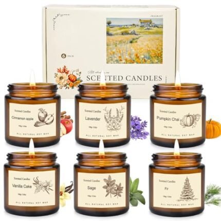 6 Pack Fall Candles Set,Scented Candles for Home, Aromatherapy Gifts for Women Men, Fall Winter Holiday Natural Soy Candles Set for Birthday, Mother's Valentines Day Gifts for Her