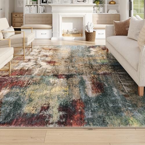 51s1FcuY2DL._SL500_.jpg Lahome Modern Abstract 9x12 Area Rug: Washable, Low-Pile, Non-Slip Red Carpet for Bedroom & Dining Room Decor. - Image 7