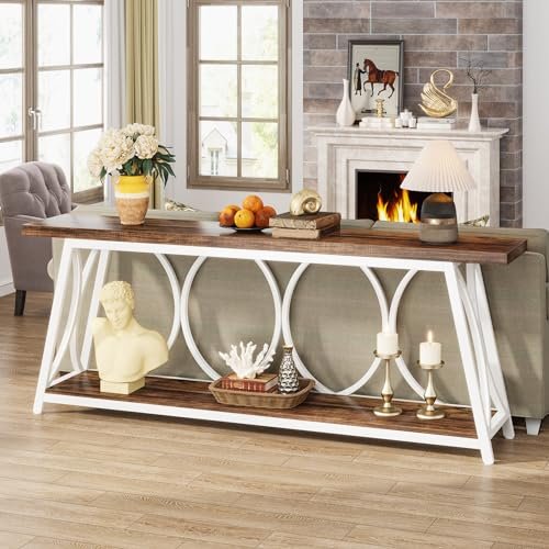 51sPaMFdtJL._SL500_.jpg Tribesigns 70.9" Extra Long Industrial Console Table with 2-Tier Storage for Living Room & Hallway, White & Brown. - Image 5