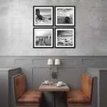 ENGLANT-4 Framed Canvas Set: Black and White Seascape Sunrise Beach & Boat Wall Art, Ready to Hang. - Image 4