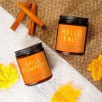 Fall Candles Set - 4 Natural Soy Wax Candles with Autumn Scents: Hellofall, Pumpkin Spice, Apple Cider & Hot Cocoa. Perfect Gift! - Image 6