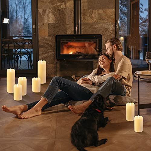51tLsnP3YkL._SL500_.jpg TECHLONG 3D Moving Flame Flameless Candles: Ivory LED Pillar, 1000+ Hours, Timer, Perfect for Weddings & Christmas, 3"x5" - Image 3