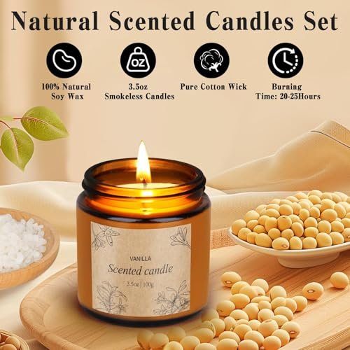 51tRkO8LZ6L._SL500_.jpg 4-Pack Scented Soy Wax Candles in Amber Jars – Perfect Gift Set for Women for Birthdays, Valentine's, or Mother's Day - Image 3