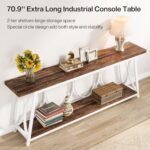 Tribesigns 70.9" Extra Long Industrial Console Table with 2-Tier Storage for Living Room & Hallway, White & Brown. - Image 6