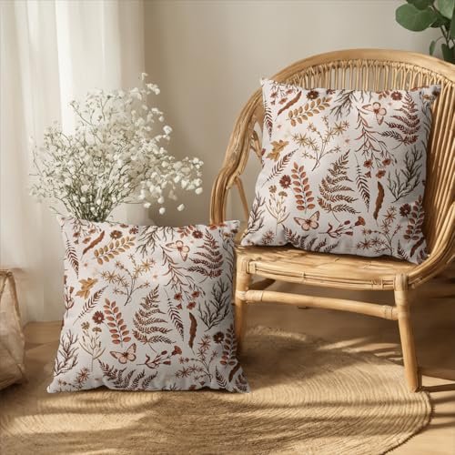 51unT1wEnOL._SL500_.jpg Burnt Orange Floral Pillow Covers, 20x20 Set of 2 – Autumn Wildflower Rustic Cushions for Fall Decor. - Image 4