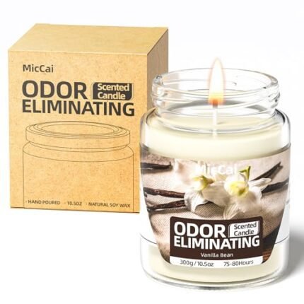 MicCai Vanilla Bean Odor Eliminating Candles for Home Scented, Eliminates 99% of Pet, Smoke, Food and Other Smell Quickly, Highly Scented Candle, Premium Soy Candle Set for Women