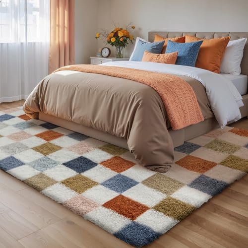 51v-Sbg5dlL._SL500_.jpg PureCozy 8x10 Checkered Rainbow Shag Rug – Washable, Non-Slip, Super Soft Carpet for Living Room & Bedroom Décor. - Image 4
