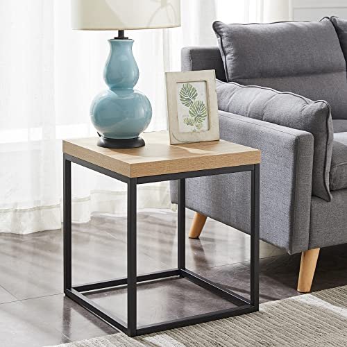 51v1jsZ2D1L._SL500_.jpg CENSI 18-Inch Natural Oak Accent Table: Modern Industrial Square Side Table in Metal & Wood. - Image 6