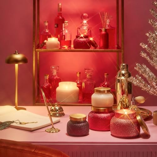 51vCHG7EoJL._SL500_.jpg Capri Blue Tinsel & Spice Petite Glam Jar Candle - Juniper, Cinnamon, Vanilla, 8 oz Red Glitter Candle for Christmas Decor. - Image 5