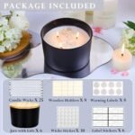 6-Pack CONNOO 24oz Matte Black Glass Candle Jars with Airtight Bamboo Lids & Wick Kit - Image 3