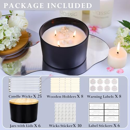 51vvCGaKnoL._SL500_.jpg 6-Pack CONNOO 24oz Matte Black Glass Candle Jars with Airtight Bamboo Lids & Wick Kit - Image 3