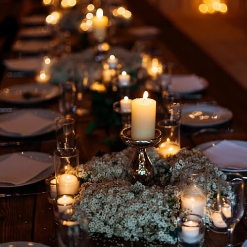51vyY0jzapL._SL500_.jpg Set of 6 Unscented Ivory Pillar Candles - 2.8x4 inches, Dripless & Smokeless, 50-Hour Burn for Home, Christmas & Dinner Decor. - Image 2