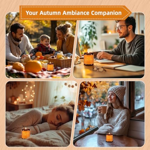 51wiT03GM0L._SL500_.jpg Fall Candles Set - 4 Natural Soy Wax Candles with Autumn Scents: Hellofall, Pumpkin Spice, Apple Cider & Hot Cocoa. Perfect Gift! - Image 5