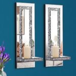 Aeveco Crystal Crush Diamond Mirrored Candle Sconces, Silver Wall Candle Holder Set of 2, Wall Decorations for Living Room,Dining Room (Rectangle Stripe (Style 4))