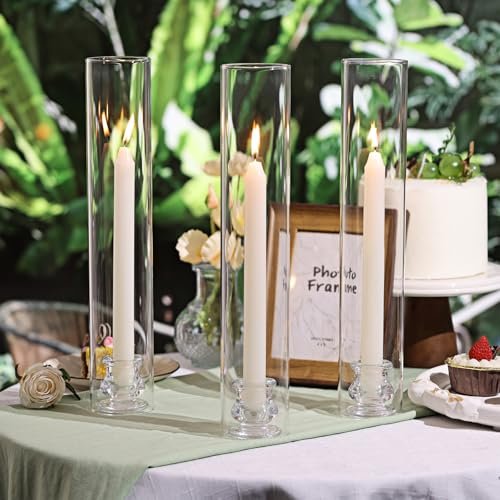 51z7MYYZqiL._SL500_.jpg Volens Hurricane Glass Candle Holders - Set of 6, 14" Tall with Windproof Covers for Taper Candles. Perfect for Weddings & Home Decor. - Image 3