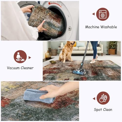 51ze2WfC9L._SL500_.jpg Lahome Modern Abstract 9x12 Area Rug: Washable, Low-Pile, Non-Slip Red Carpet for Bedroom & Dining Room Decor. - Image 3