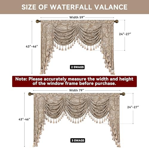 51znheq9RkL._SL500_.jpg Loom and Mill Luxury Waterfall Valance - Elegant Jacquard Curtain with Tassels for Living Room, Bedroom (Light Coffee, 79" W, 1 Panel) - Image 3