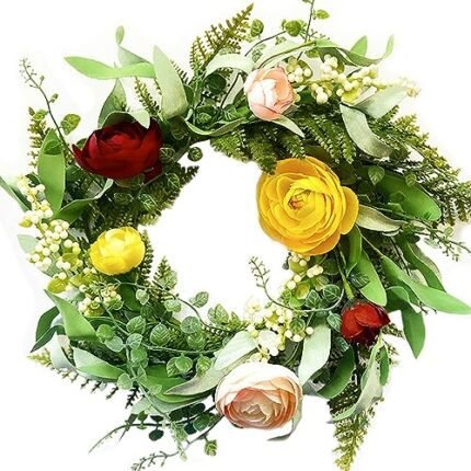 Small Wreath - Rustic Farmhouse Living Room Decor with Wreath Frame & Seasonal Wreaths - Stylish Home Wall Decor for Living Room, Entryway & Kitchen by Foundations Decor, Bright Floral