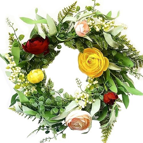 Rustic Small Wreath - Stylish Seasonal Decor for Living Room, Small Wreath - Rustic Farmhouse Living Room Decor with Wreath Frame & Seasonal Wreaths - Stylish Home Wall Decor for Living Room, Entryway & Kitchen by Foundations Decor, Bright Floral
