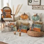AVOIN Colorlife Fall Pumpkin Throw Pillow Covers, 18x18 Inch, Set of 4 – Thankful Harvest Decor for Sofa - Image 2