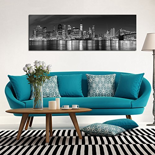 61PsJKVwE8L._SL500_.jpg Wieco Art Manhattan Night View Black and White Giclée Canvas Print - Modern Framed Cityscape Wall Art for Bedroom Decor. - Image 5